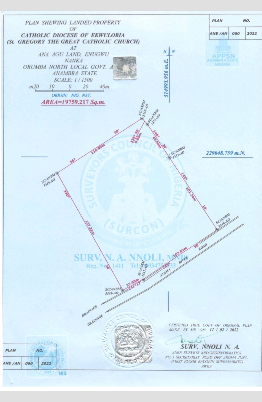 Survey plan with stamp